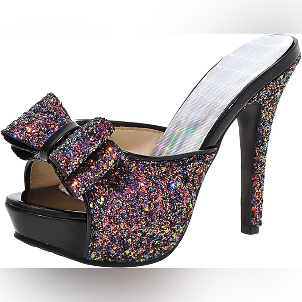 Sparkly Lizoleor Stiletto Peep Toe Heels, NWOT